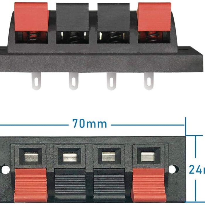 PGSA2Z High Current 8A Capacity, 4 Way Stereo Speaker Terminal Connectors Terminal Strip Block Spring Clips Jointing Clamp Test Clip Push Release Connector (Pack of 2)