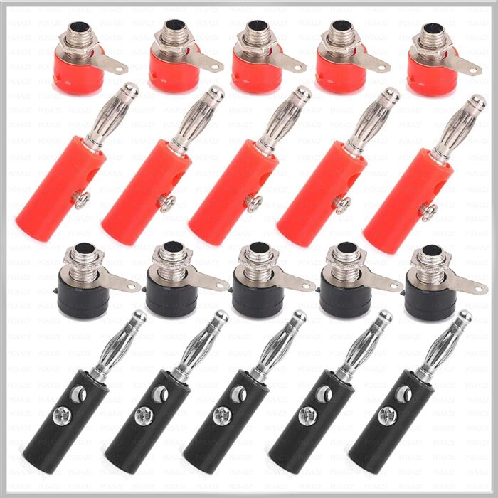 PGSA2Z® Speaker Wire Cable Banana Plugs Screw Type Connectors 4mm & 4mm Banana Socket Connectors Red & Black (5 Pcs Each)