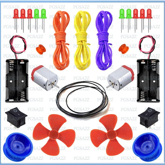 PGSA2Z® Science Project Material DIY Kit DC Motor, Small Pulley Wheels AA Battery Holder with Wire, Belt, Wire, Switch, DIY/ Etc(KIT 8)