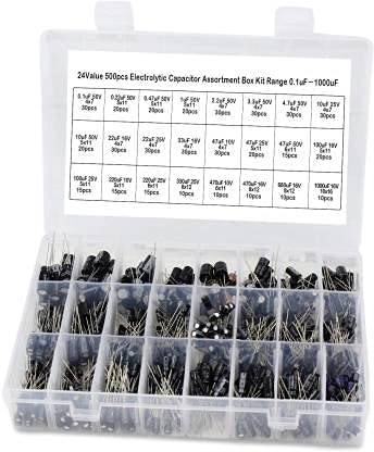 PGSA2Z 24 Value 500 pcs Electrolytic Capacitor Kit, Range 0.1uF-1000uF Combination kit, 10V/16V/25V/50V Aluminum Radial electrolytic capacitors