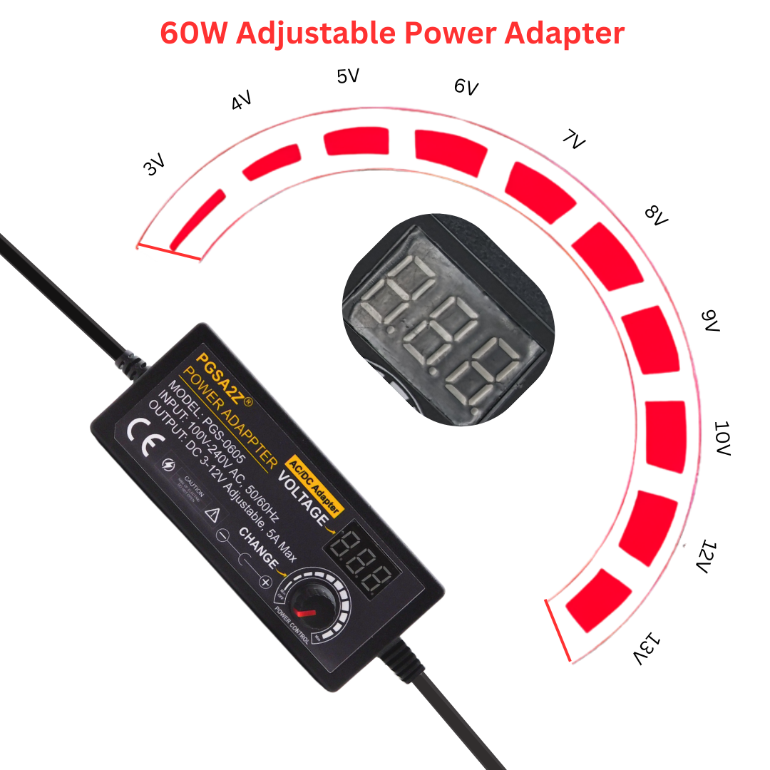 3V-12V 5A 60W Adjustable Power Supply with LED Display Universal AC Adapter 100-240V to 3-12V - Image 2
