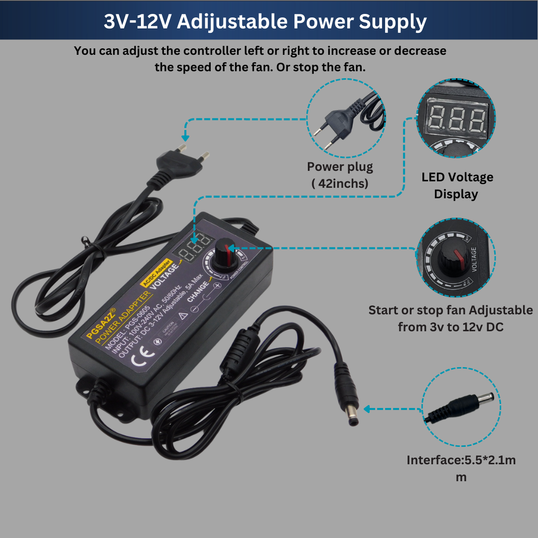 3V-12V 5A 60W Adjustable Power Supply with LED Display Universal AC Adapter 100-240V to 3-12V - Image 4
