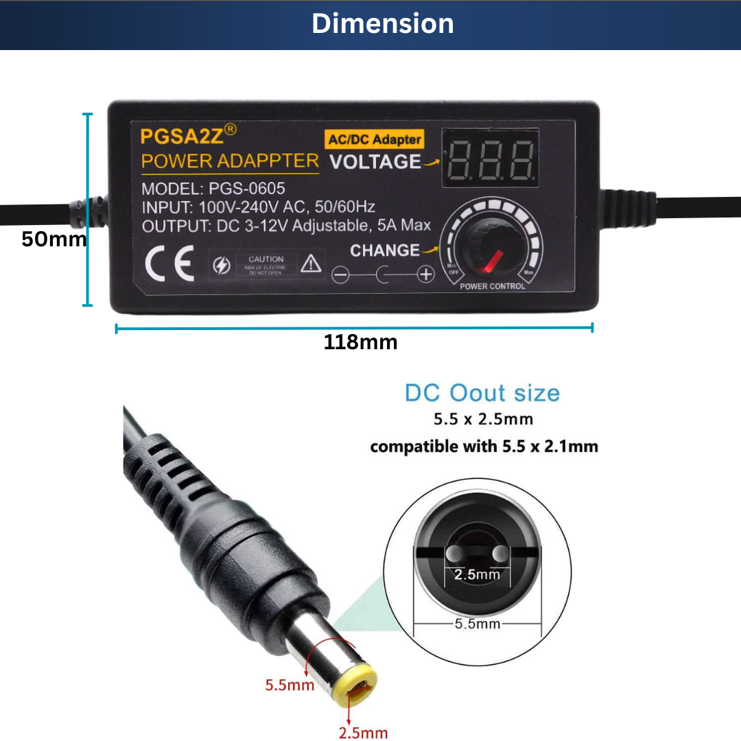 3V-12V 5A 60W Adjustable Power Supply with LED Display Universal AC Adapter 100-240V to 3-12V - Image 6