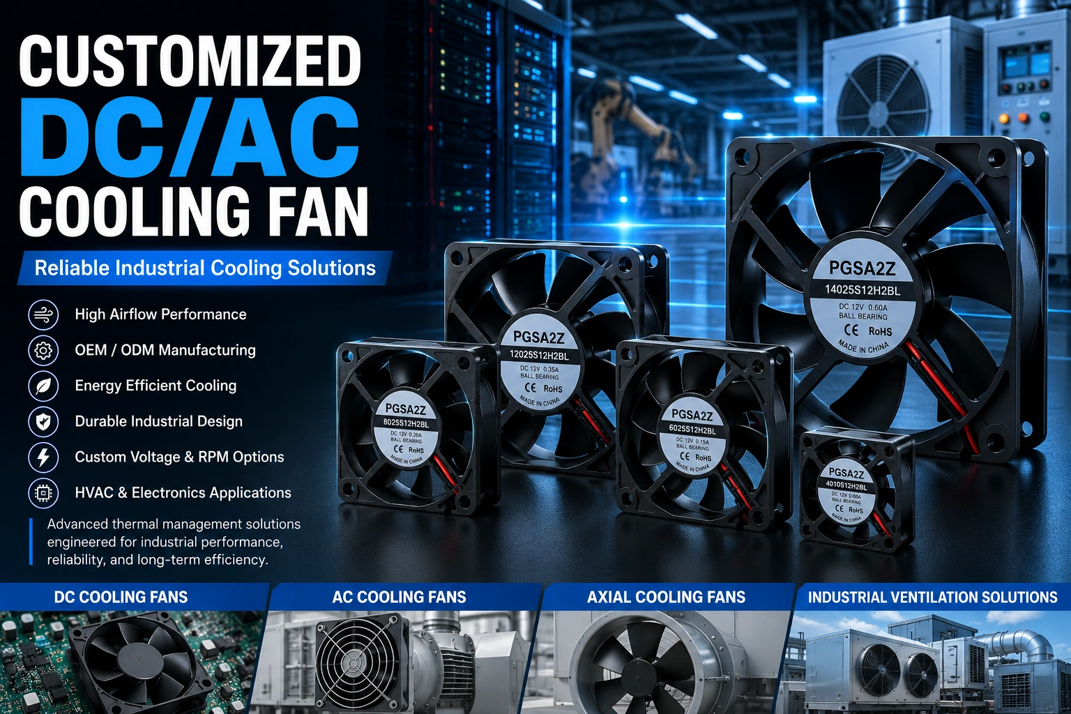 Customized DC/AC Cooling Fan Solutions for Industrial Performance